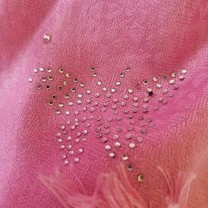 Pink scarf/wrap with butterfly, sparkle rhinestones, summer wrap, winter scarf